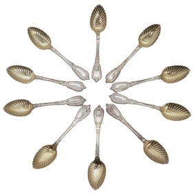 (10 Pc) Tiffany and Co Vermeil Sterling Silver Dessert Spoons