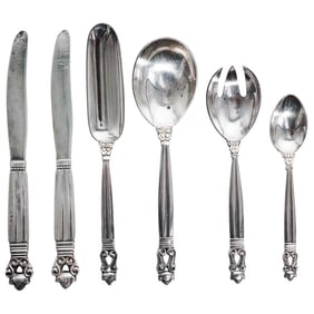 (6 Pc) Georg Jensen Sterling Silver "Acorn" Assorted Flatware Pieces