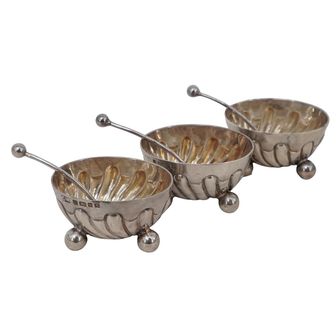 (6 pcs) Charles Mappin Sterling Silver Salt Cellars with Spoons (1 of 9)