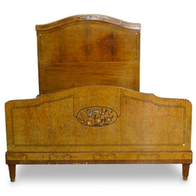 Art Deco Wood and Mother of Pearl Inlay Bed Frame