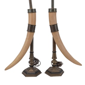 Pair of Chapman Co. Faux Horn & Brass Table Lamps