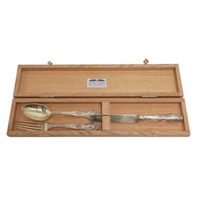 (3 pcs) Tiffany & Co "Richelieu" Monogrammed Gold Wash Sterling Flatware Set