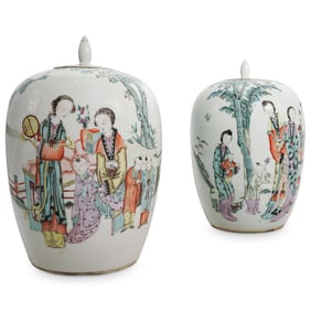 (2 Pc) Qing Dynasty Chinese Famille Rose Porcelain Ginger Jars