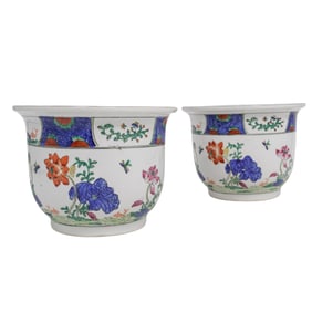 (2 Pc) Pair Of Chinese Glazed Porcelain Jardinieres