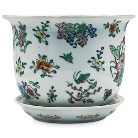 Famille Verte Chinese Jardiniere with Under-plate