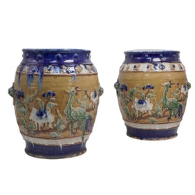 Pair of Chinese Sancai Stoneware Garden Stools