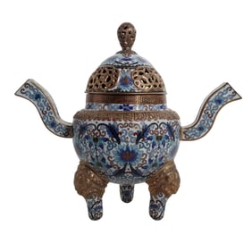 Chinese Floral Cloisonne Bronze Censor
