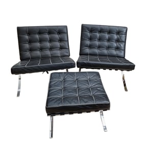 (3 pcs) Pair of Mies Van der Rohe Barcelona Chairs and Ottoman