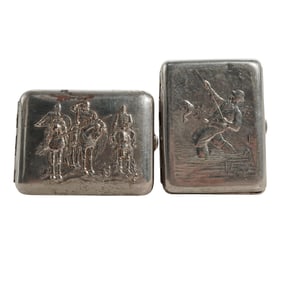 Pair of Silver-Plated Figural Relief Cigarette Cases