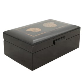 Italian Inlaid Stone and 2Amonite Lidded Treasure Box