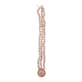 Vintage Pink Coral Beaded 14k Gold Bracelet w/ Rose Pendant