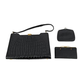 (3 pcs) Vintage Black Crocodile Leather Purses