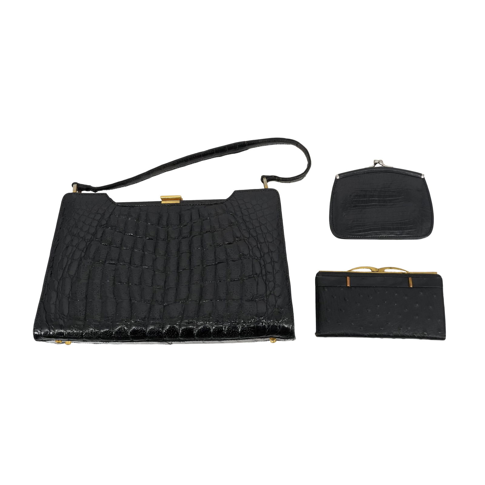 (3 pcs) Vintage Black Crocodile Leather Purses (1 of 9)