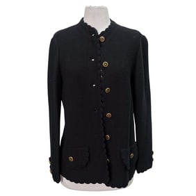 Vintage Pierre Cardin Knitted Wool Black Cardigan