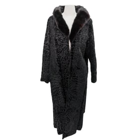 Black Astrakhan Coat With Mink Fur Collar