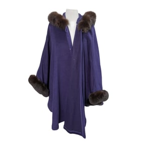 Vintage St. John Fur Trimmed Wool & Angora Blue Cape