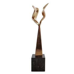Postmodern Abstract Gilt Bronze Sculpture w/ Marble Base