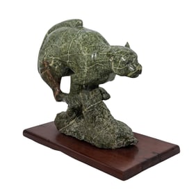 Hand Carved Green Soapstone Panther Sculpture
