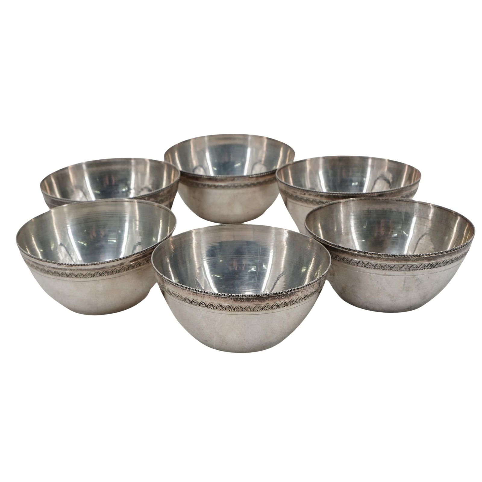 (6 Pc) Antique Egyptian Silver Nut Bowls (1 of 6)