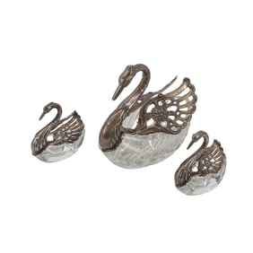 (3 pcs) Antique German Sterling Swan Salt Cellars