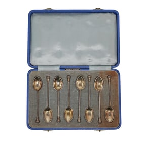 (8 pcs) Barker Brothers Boxed Set of Sterling and Enamel Teaspoons