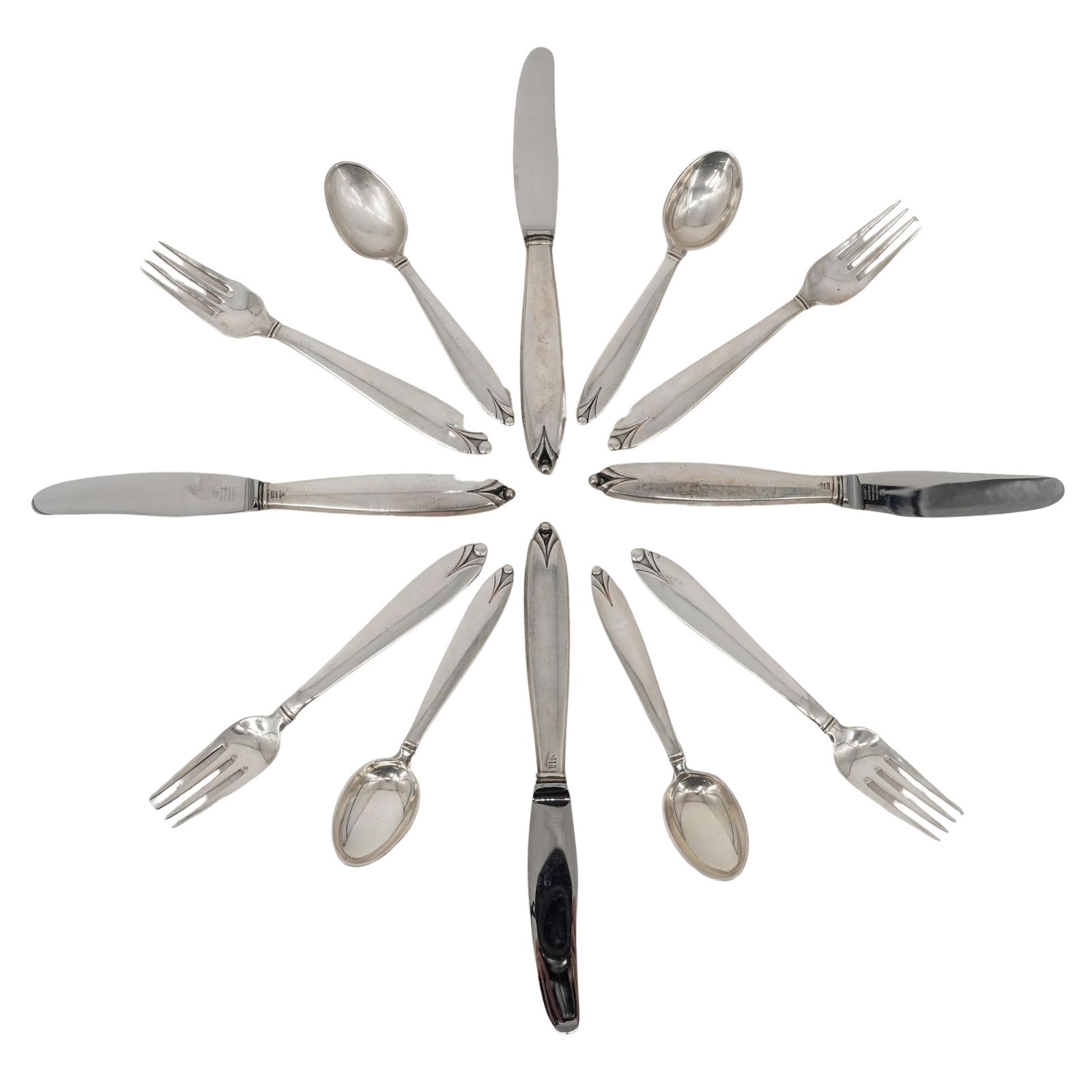 (12 Pc) MCM Danish Peter Hertz "Madeleine" Sterling Silver Flatware Set (1 of 9)