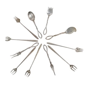 (11 Pc) Tiffany & Whiting Co. Mid-Century Cocktail Silverware Utensils