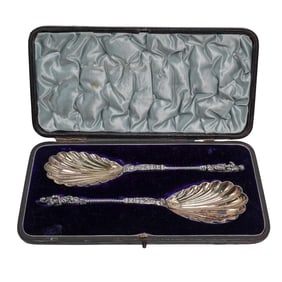 Pair of Hallmarked Silver Scalloped Serving Spoons