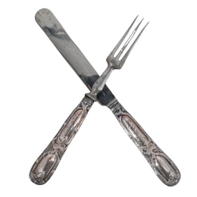 (2 pcs) Monogrammed Silver Knife and Fork in Box