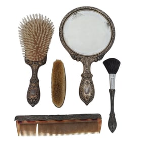 (5 pcs) Gorham Sterling and Celluloid Silver Vanity Set