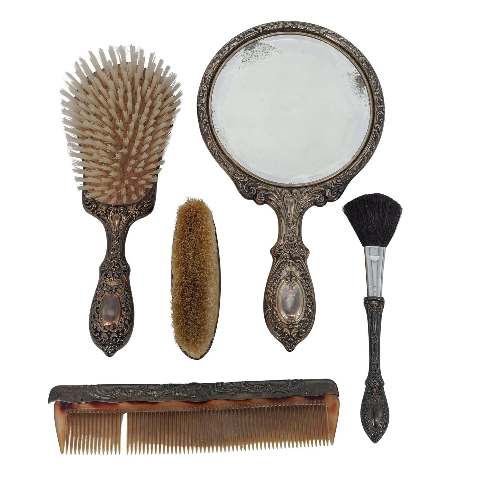 (5 pcs) Gorham Sterling and Celluloid Silver Vanity Set (1 of 9)