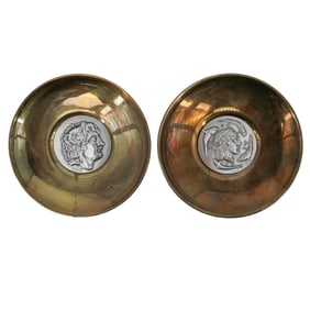 Pair of Ilias Lalaounis (Greek, 1920-2013) Brass & Sterling Medallion Dishes
