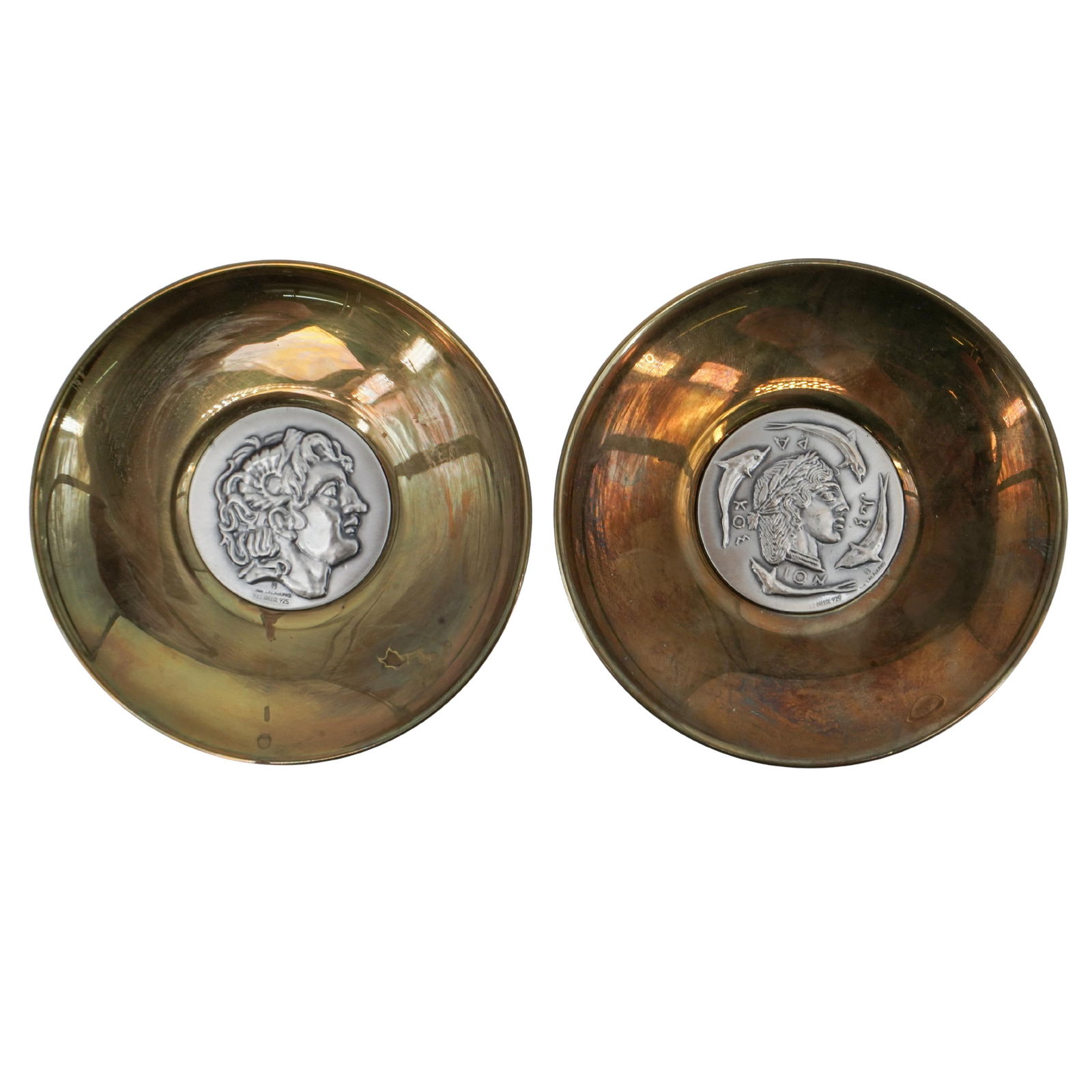 Pair of Ilias Lalaounis (Greek, 1920-2013) Brass & Sterling Medallion Dishes (1 of 7)