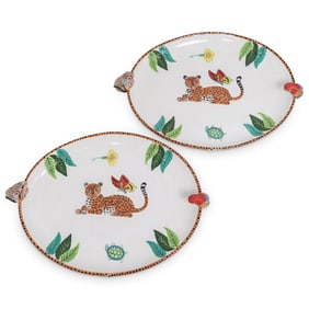 (2 Pc) Lynn Chase "Jungle Jubilee" Leopard Oval Serving Platters