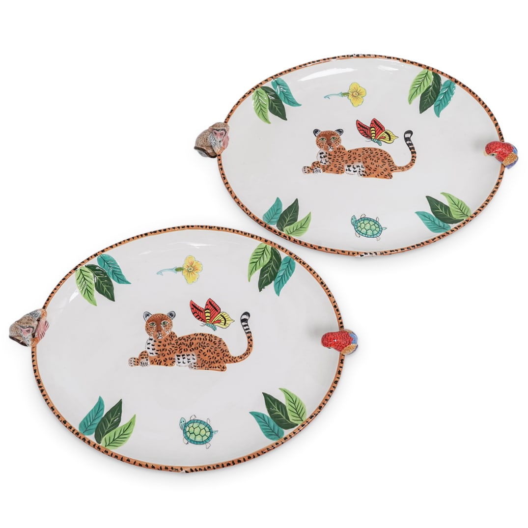 (2 Pc) Lynn Chase "Jungle Jubilee" Leopard Oval Serving Platters (1 of 8)