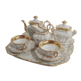 (8 Pc) 19th Cent. Old Paris Porcelain Tete-A-Tete Tea Service