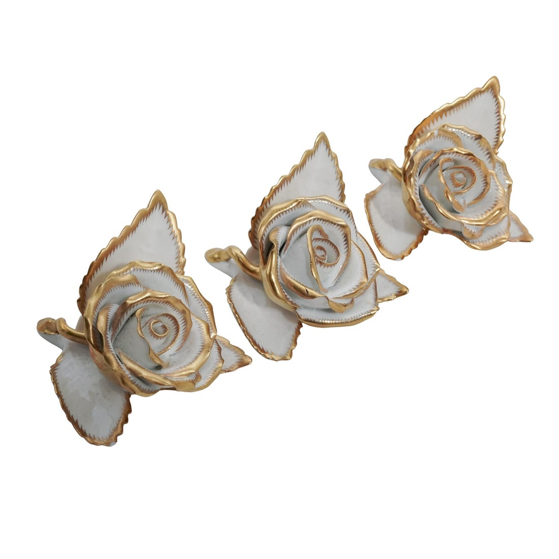 (3 Pc) Herend Hungarian Porcelain Gilded Rose Place Card Holder (1 of 6)