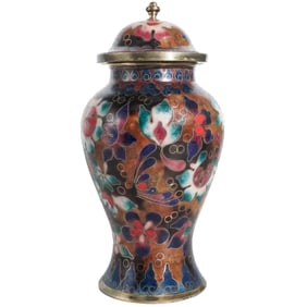 Chinese Enamel Cloisonne Covered Urn Vase