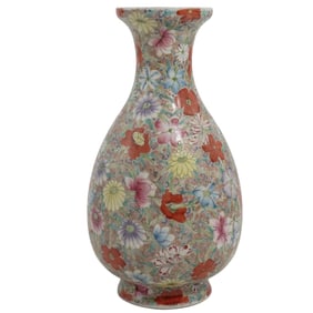 Chinese Famille Rose Porcelain Millefleur Yuhuchunping Vase