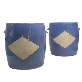 (2 Pc) Pair Of Glazed Stoneware Garden Stools