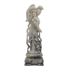 Chinese Carved Soap Stone Woman with Vase