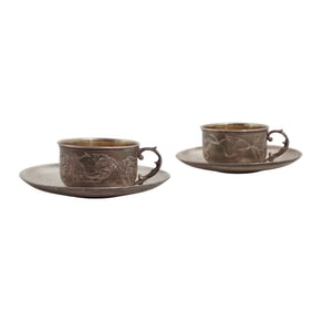 (4 Pc) Silver Judaica Kiddush Cups and Saucers