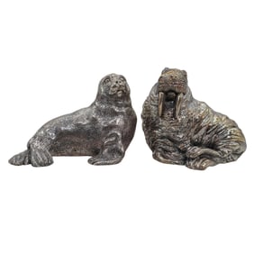 (2 Pc) Magrino Sterling Silver Overlaid Seal and Walrus