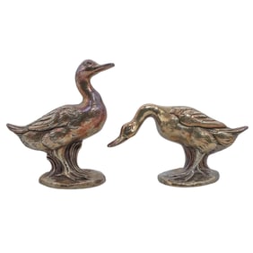 Pair Argento Sterling Silver Overlaid Duck Figurines
