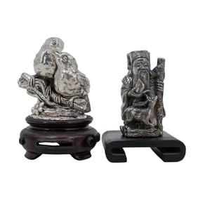 (2 Pc) Sterling Silver Figurines On Wood Bases