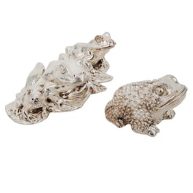 (2 Pc) Sterling Silver Overlaid Frog Figurines
