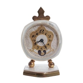 Antique Brass and Mother of Pearl Travel Pendulum Clock w/ Original Box