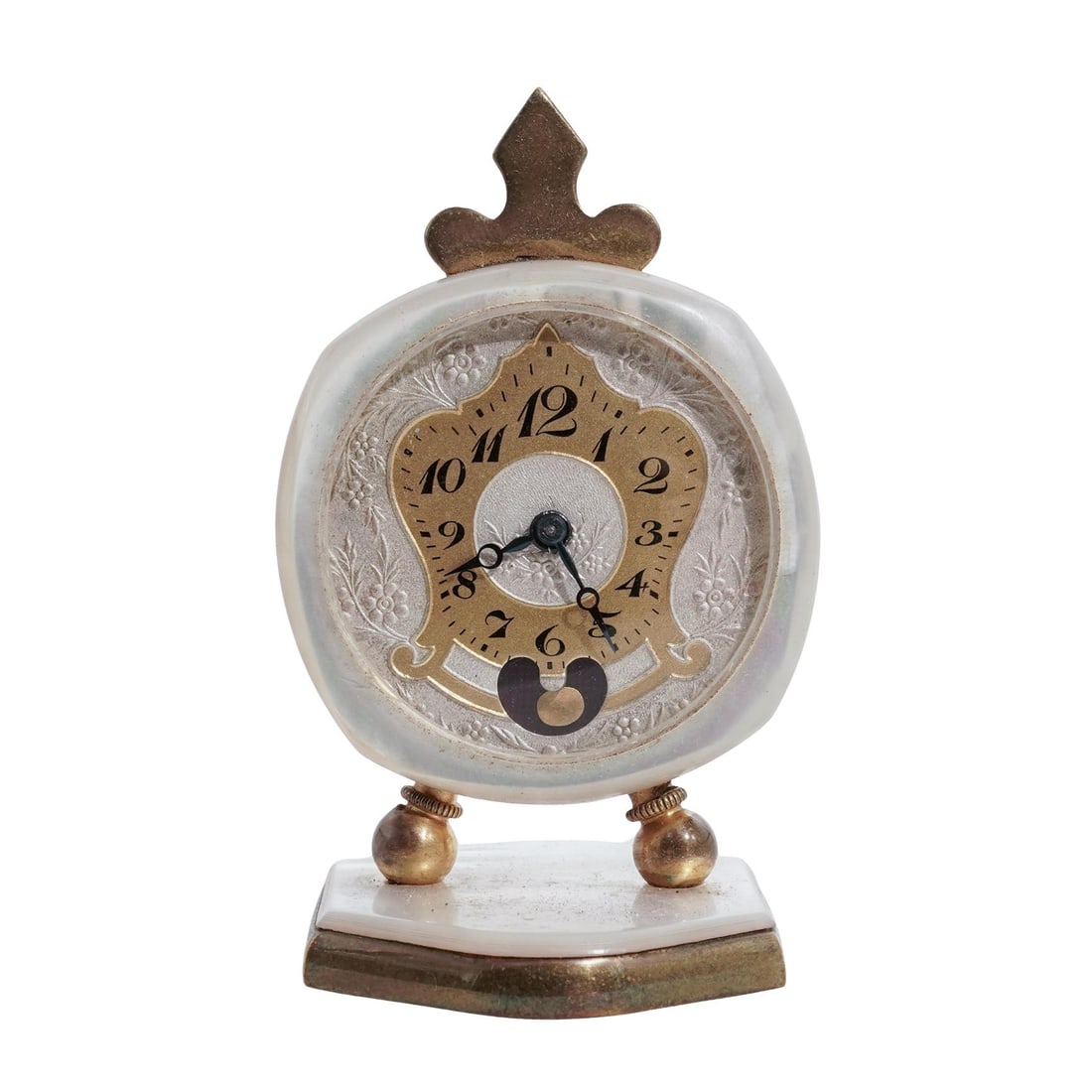 Antique Brass and Mother of Pearl Travel Pendulum Clock w/ Original Box (1 of 6)