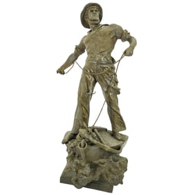 Arthur Waagens (19th cent., French/German) White Metal Fisherman Sculpture
