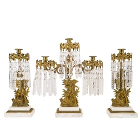 (3 pcs) Antique Gilt Brass Candelabras